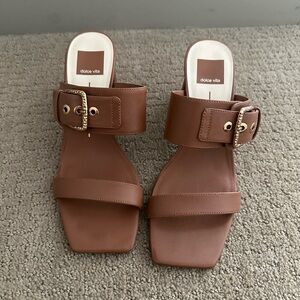 Dolce Vita Brown Mules with Square Toe and Decorative Buckle